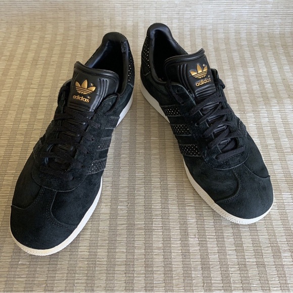 adidas Originals Women's Gazelle Black Gold Suede Sneaker